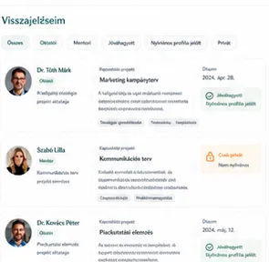 Visszajelzések képernyő